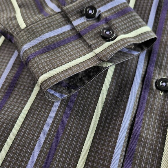 Tommy Bahama XXL 100% Silk Purple Gray Stripe Plaid Long Sleeve Button Up Shirt - Picture 4 of 16